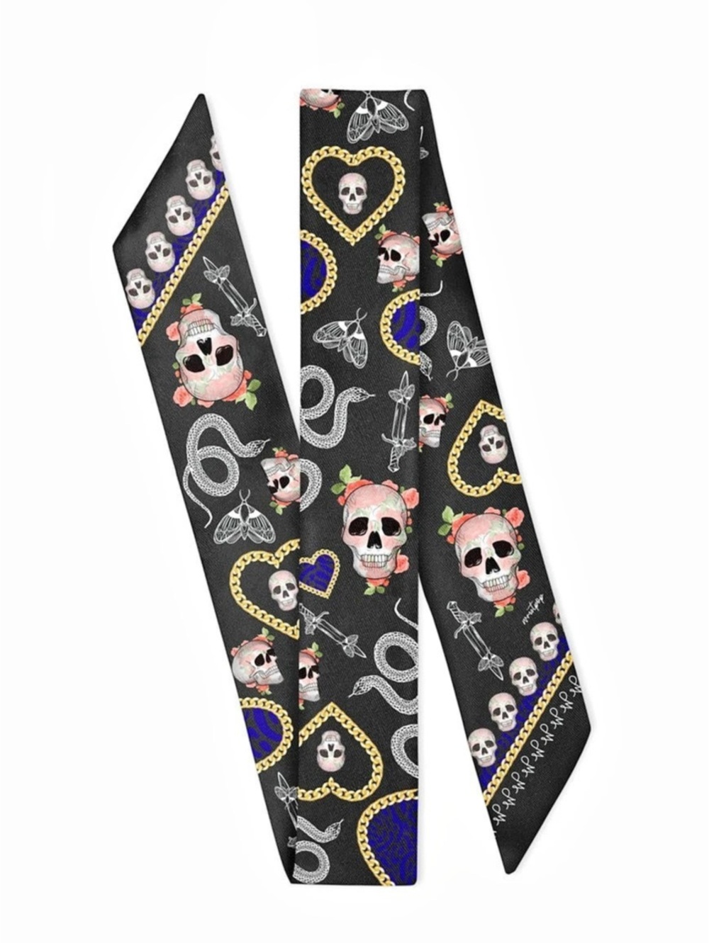 Wristpop Dusk Scarf Skull & Chain Print Bag Scarf in Black Like New